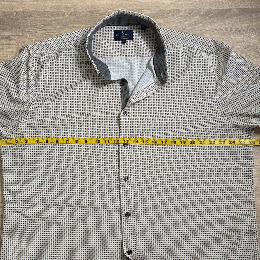 Con.Struct XXL Mens Shirt 4 Way Stretch Geometric‎ Design Slim Poly Spandex